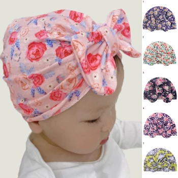 

Cute Floral Printed Beanie Hat Newborn Baby Infant Girl Boys Toddler Comfy Bowknot Hospital Cap Sweet Caps Kids Gifts Headscarf
