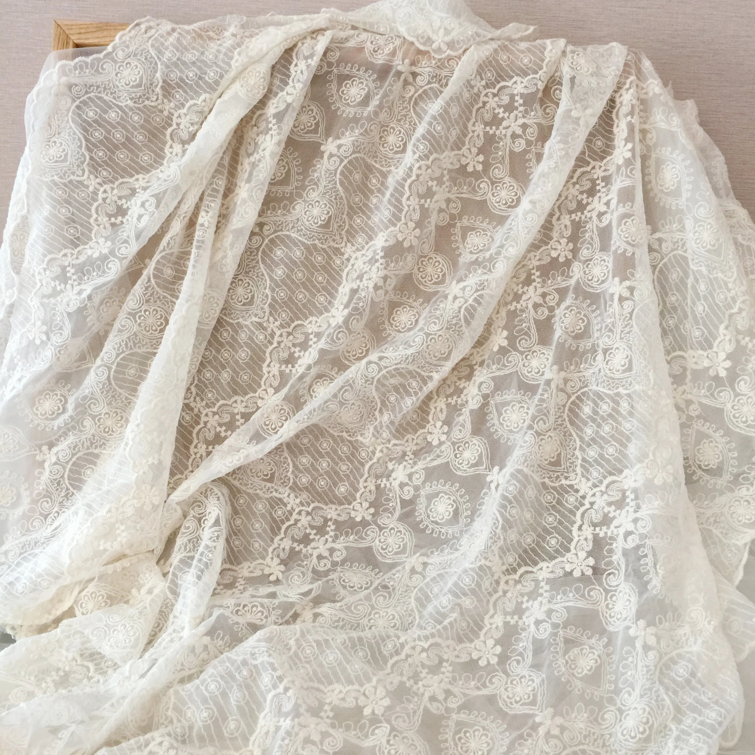 フランスアンティーク 薄手コットン 超大判一枚布 3.1x2.2m 手刺繍