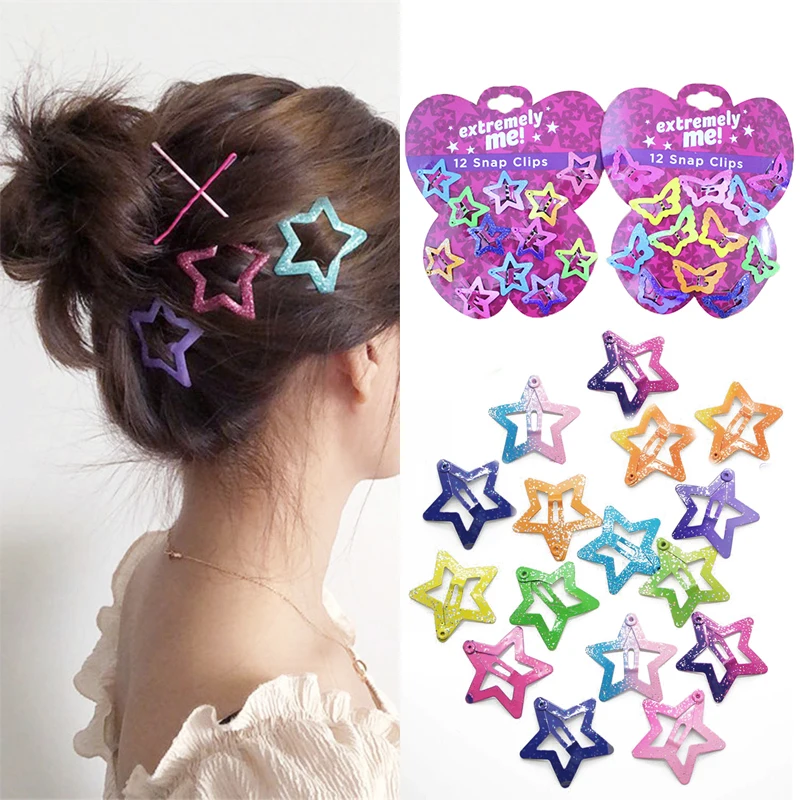 Mini Glitter Hairpins Candy Colors Lovely Popular Kids BB Hair Clips 12PCS/Pack