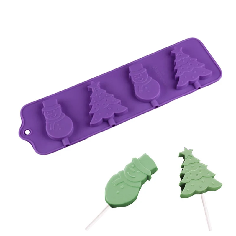 

4 Cavity Snowman Silicone Cake Mold DIY Christmas Tree Decorations Mould Lollipop Ice Cream Maker Chocolate Moulds Sugar Tools