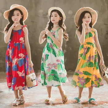 

New Children Dress Summer 2020 Beach Holidays Toddler Sling Dress Kids Dresses for Girls Mother and Daughter Maxi Dress,#5557