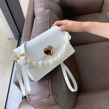 

Burminsa Summer Mini Stone Pattern Pearl Crossbody Bags Women Heart Lock Design Phone Flap High Quality Girls Shoulder Bags 2020