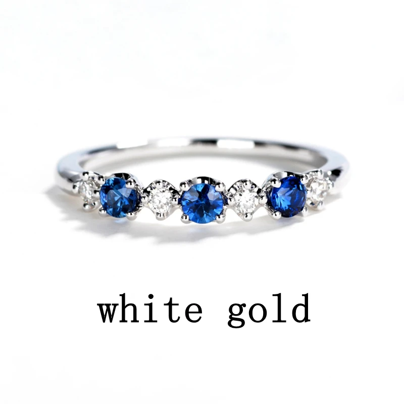 14k white gold HELON кольцо с натуральным сапфиром 14 к Y/W золотое сертифицированное круглое кольцо SI/H с настоящим бриллиантом для помолвки, юбилея, модное Ювелирное кольцо - Цвет камня: 14k white gold