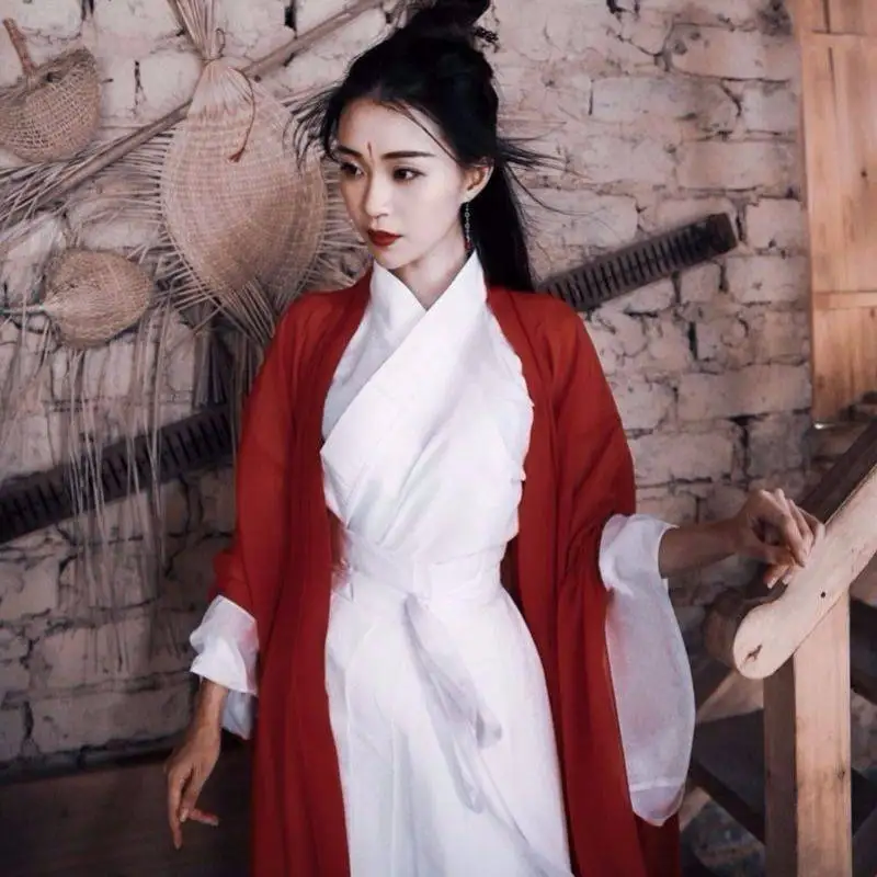 Chinese Style Han Tang Song Ming Dynasty Clothes Female Costume Woman Hanfu White and Red Kimono Outfit for Women tian yingzhang hard pen regular script copybook chinese tang poems song ci copybook running regular script copying textbook