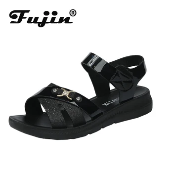 

Fujin Summer Women Sandals Fashion Low Heel Platform Flat Bottom Comfortable 2020 Breathable Solid Causal Bling Women Sandals