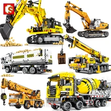 SEMBO Technique Technique ville ingénierie chariot élévateur grue pelle mélangeur camion véhicule MOC modèle blocs de construction, jouet garçons cadeaux