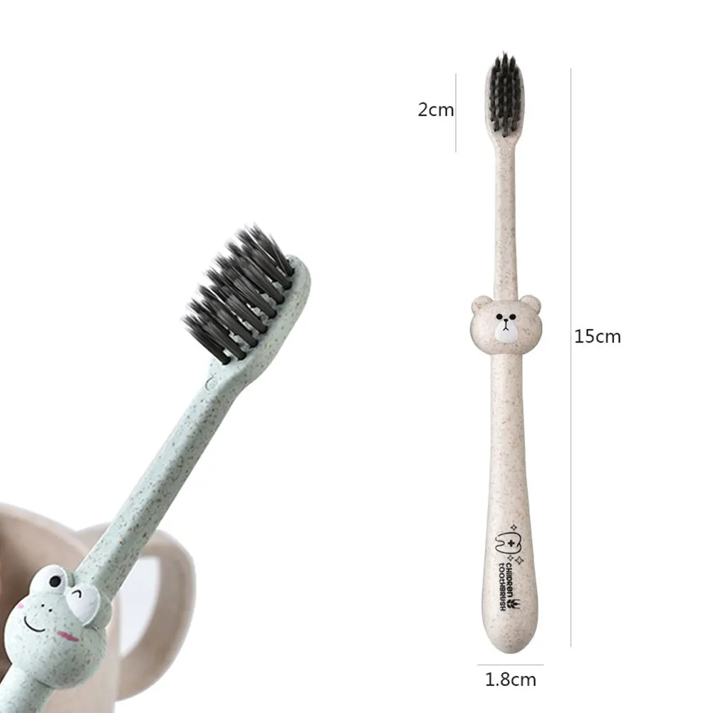 Ergonomic Degradable Bamboo Charcoal Oral Care Baby Cleaning Anti Slip Handle Random Color Cartoon Pattern Children Toothbrush
