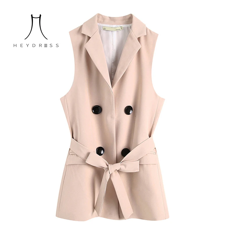 Heydress винтажный двубортный с поясом жилет женский свободный без рукавов офисный женский жилет пальто повседневная женская куртка верхняя одежда