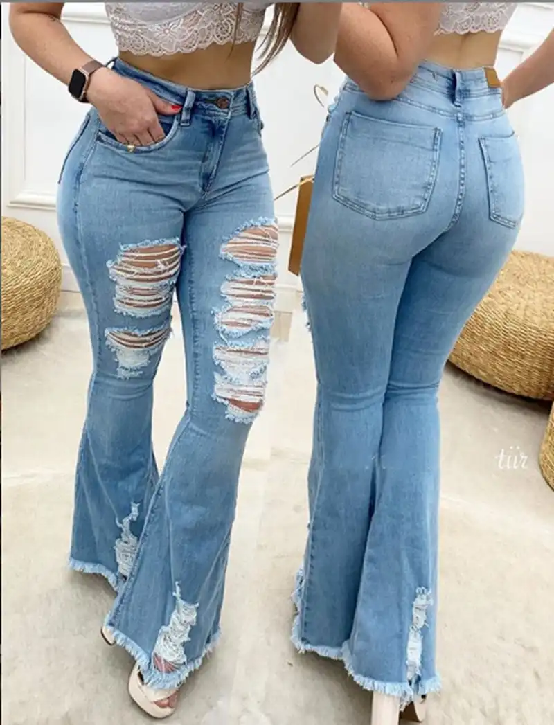 calca jeans larga rasgada