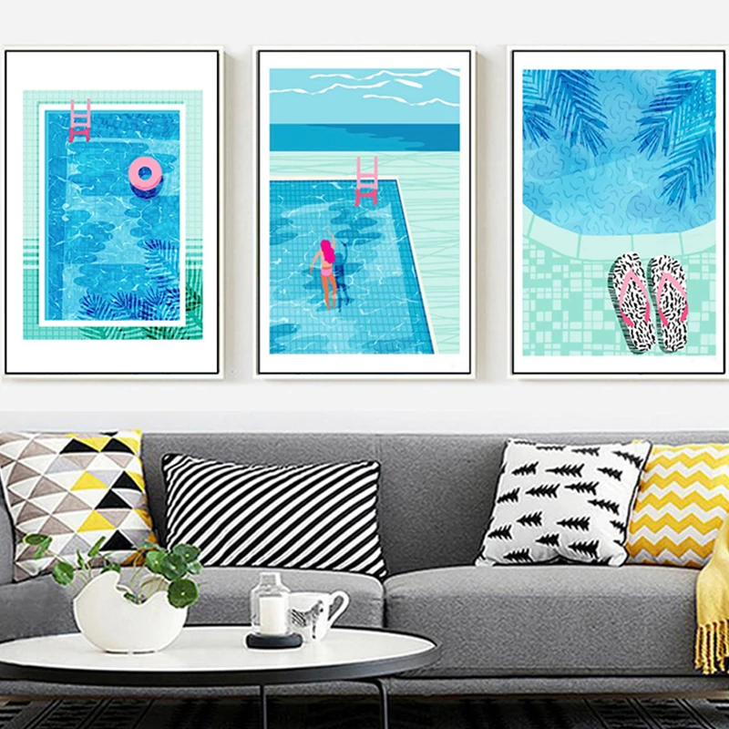 Nordic-Modern-Fresh-Summer-Swimming-Pool-Decor-Canvas-Printed-Painting-Home-Poster-Wall-Art-Picture-Modular