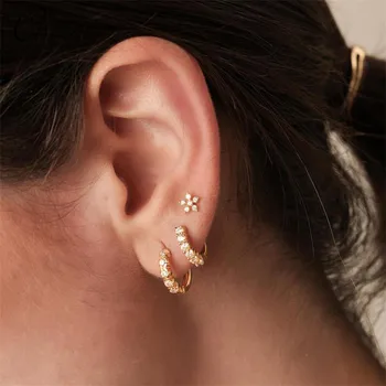 

CANNER 2020 New 100% Real 925 Sterling Silver Huggie Hoop Earrings with Stones Earrings With CZ For European Women Party Jewelry