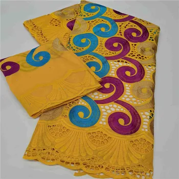 

5+2 Swiss Lace Fabric With Scarf Dubai Heavy Beaded Embroidery African Fabrics 100% Cotton Swiss voile Lace in Switzerland HL102