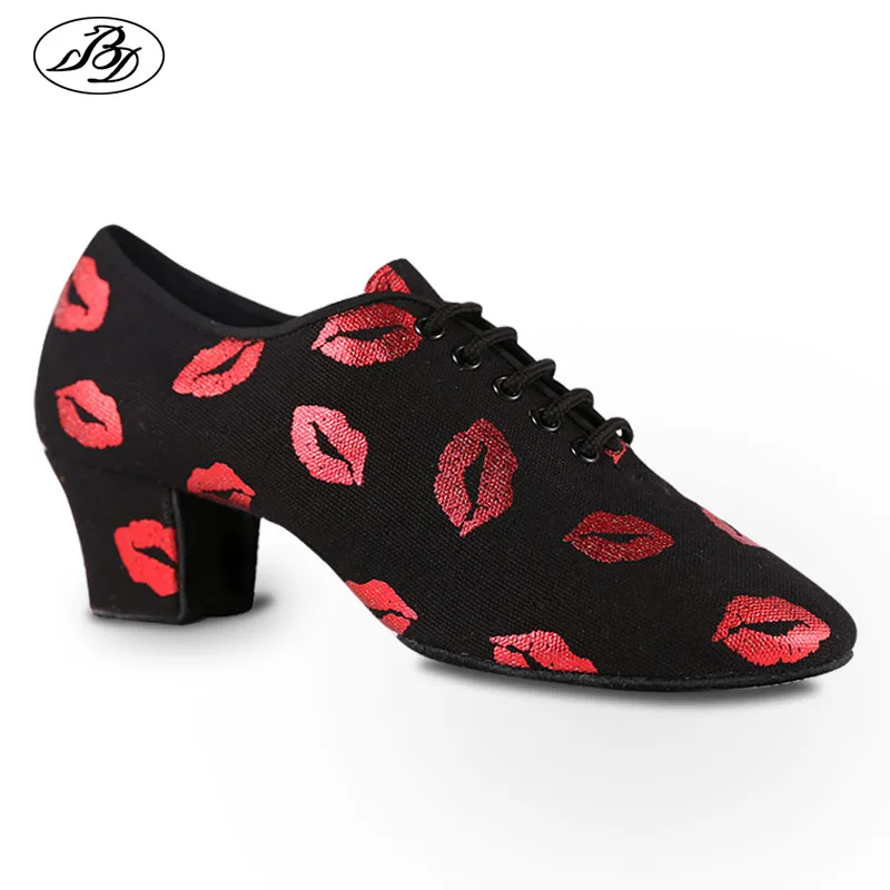 

2019 New Women ballroom dance shoes BD Lip Print Teaching Shoes Heels for women Latin Salsa Dancing shoes Split Sole