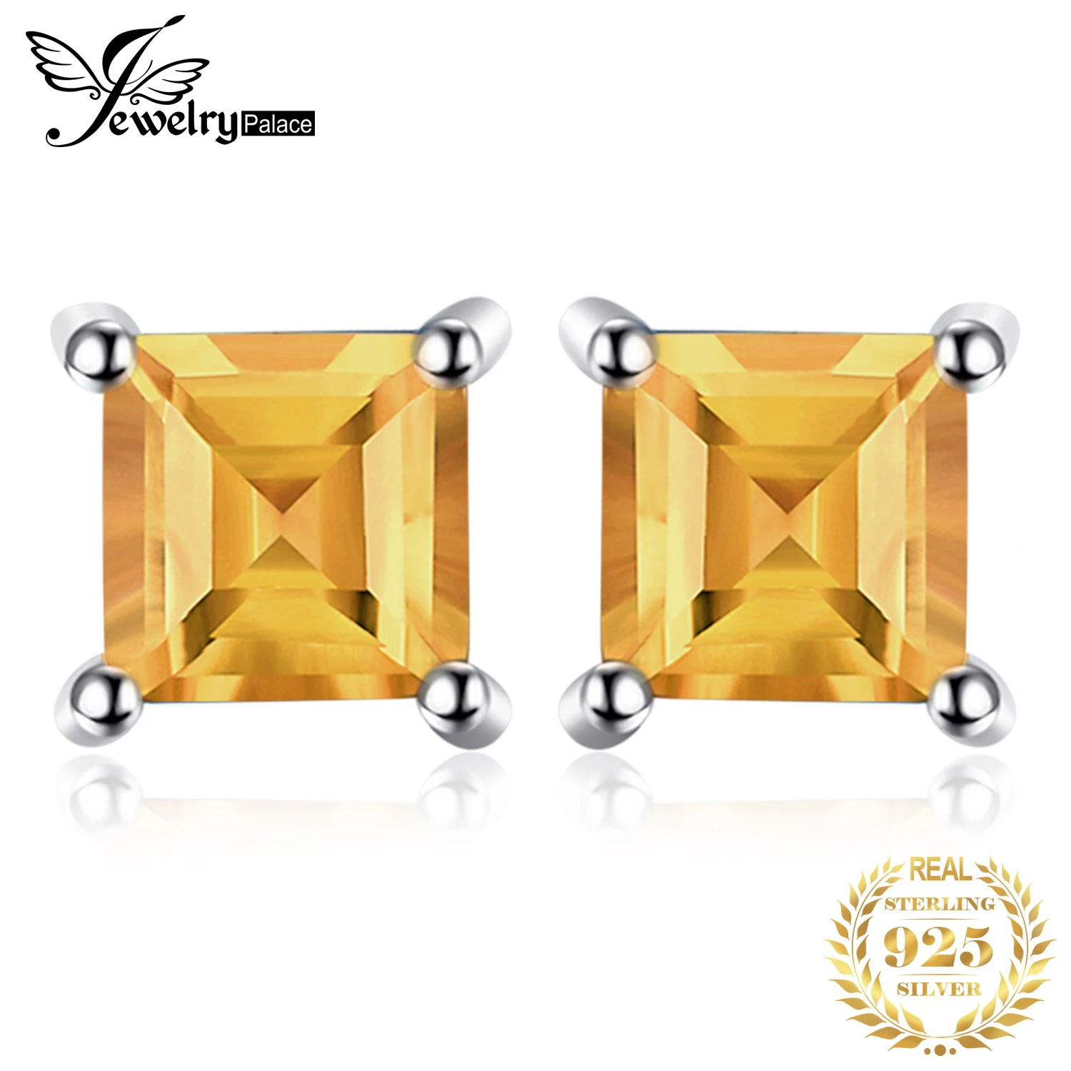 JewelryPalace квадратный натуральный цитрин серьги гвоздики 925 стерлингового серебра