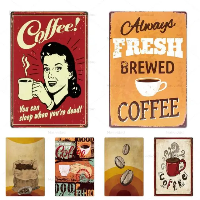 Metal Sign Tin Full-Bodied and Pure Coffee Posters and Pictures Plaque Vintage Wall Decor for Shop and Kitchen Ironing Painting 2