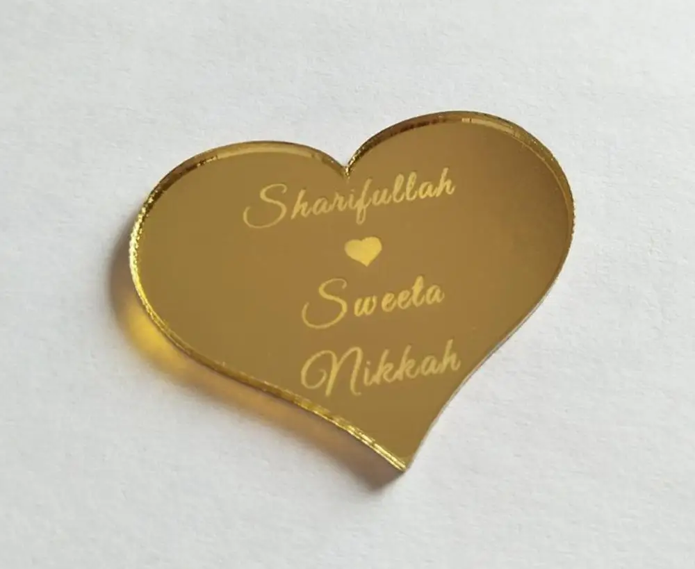 20PCS Heart Engraved Acrylic Mirror Tags Lettering Name Logo Personalized Chocolate Favors | Дом и сад