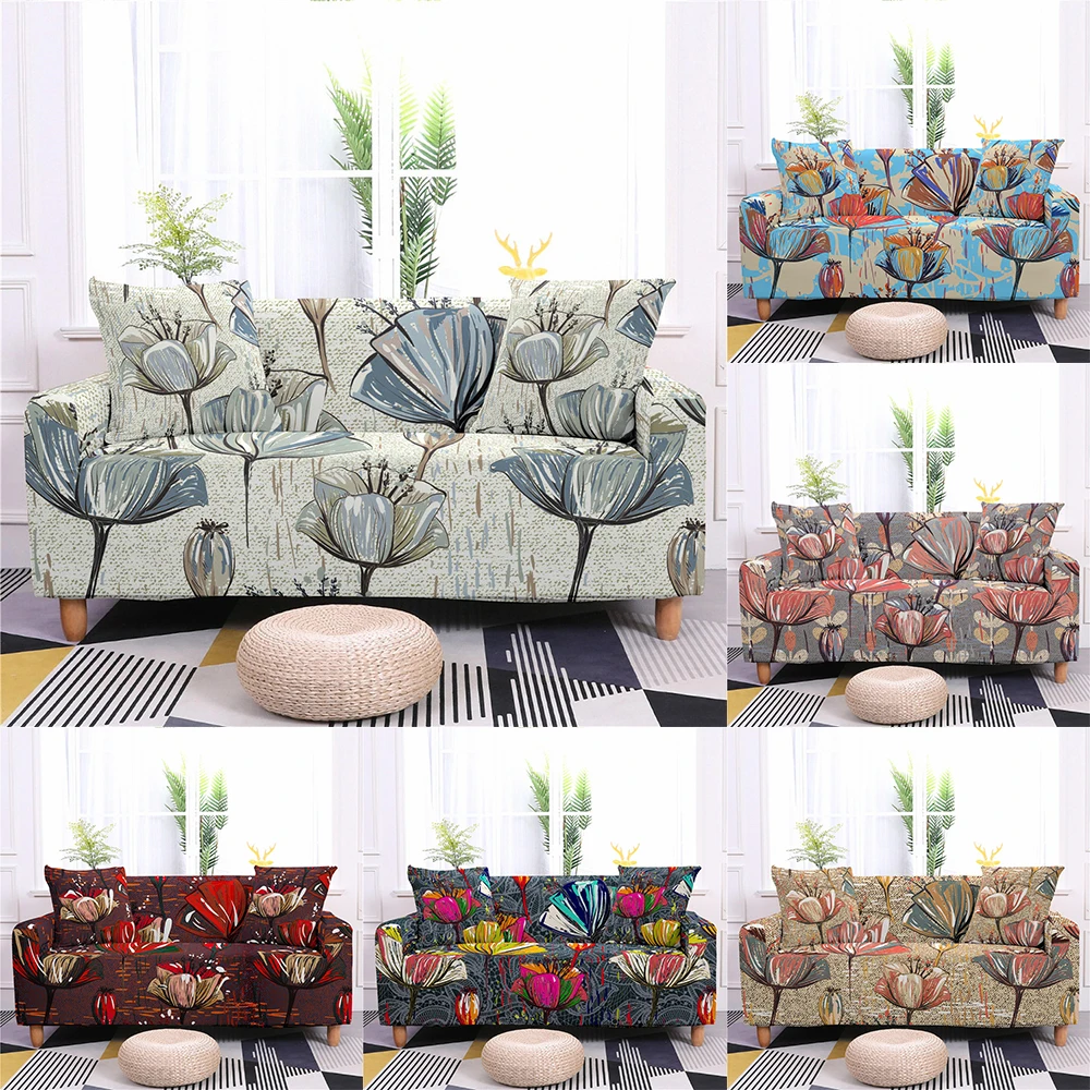 

Floral Printing Stretch Elastic Sofa Cover Pattern Slip-Resistant Sofa Covers For Living Room Fully-Wrapped Anti-Dust Slipcovers