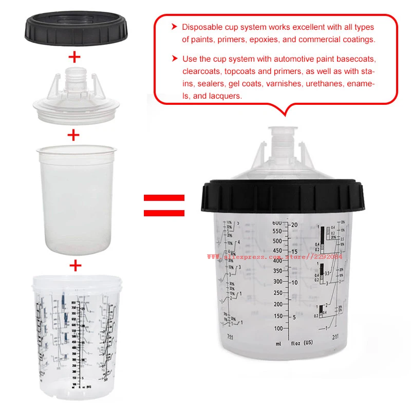 New Paint Spray Gun Cup 160/400/600/800ml Paint Mixing Cup 10pcs Disposable Paint Cup Spray Gun Pot with Inner Cup with Lids 3
