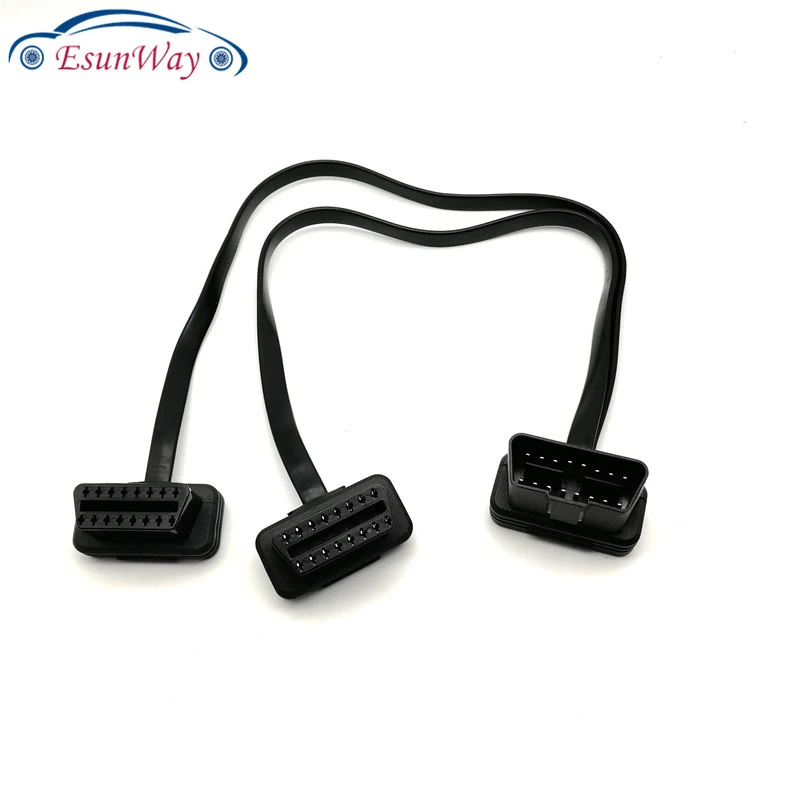 50 шт./лот! Плоский и тонкий кабель лапша как стандарт OBDII OBD II 2 OBD2 16 Pin ELM327 штекер
