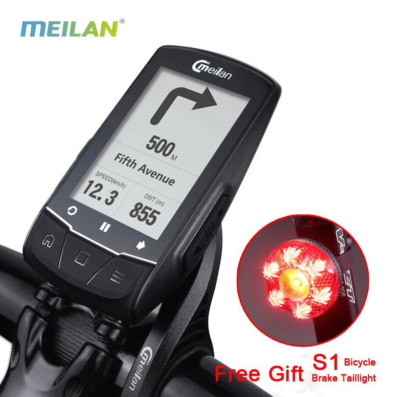 Meilan M1 Bike GPS bicycle Computer GPS Navigation BLE4.0 speedometer Connect with Cadence/HR Monitor/Power meter(not include