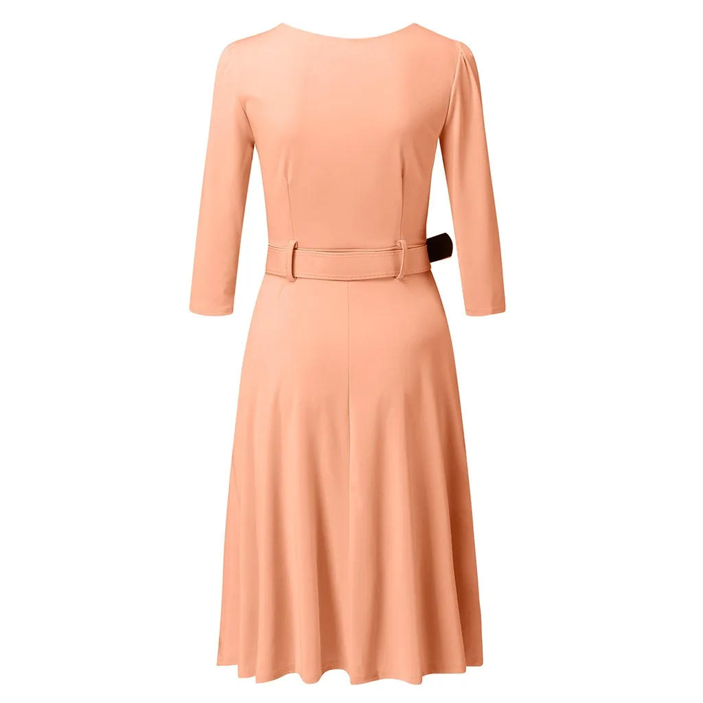 Solid Dress Women Mini Beach Dress A-Line Three Quarter Sleeve O-neck Sexy Party Dress Vestidos