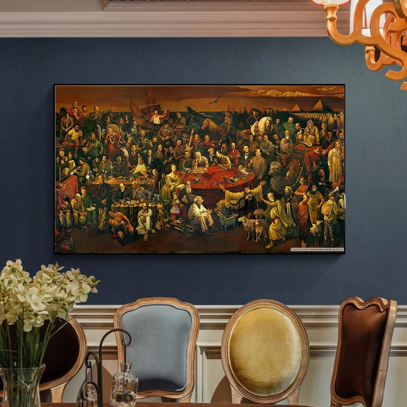 Famous World Discuss Divine Comedy With Dante Canvas Painting Reproductions On The Wall Posters