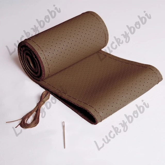 Car Steering Wheel Braid Cover Needles And Thread Artificial Leather Car Covers Suite 7 Color DIY Texture Soft Auto Accessories Dark brown