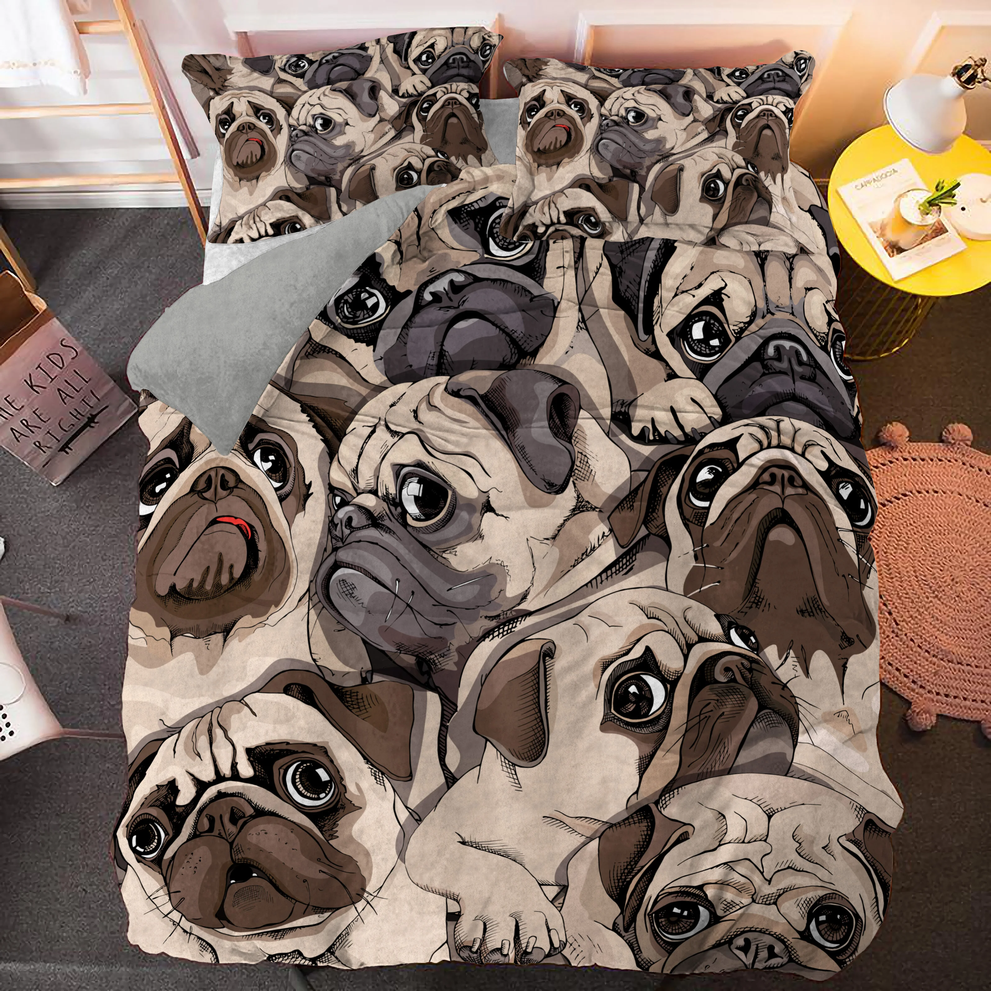 Cartoon Pug Dog Duvet Cover Set Dogs Beding Sets Bedspread 2/3pcs Queen King Size Drop Shipping Home Textile