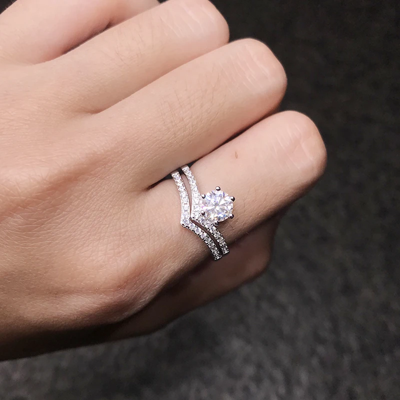 BOEYCJR V Форма 925 серебро 0.6ct F цвет Moissanite VVS обручальное свадебное кольцо с бриллиантом с национальным сертификатом для женщин