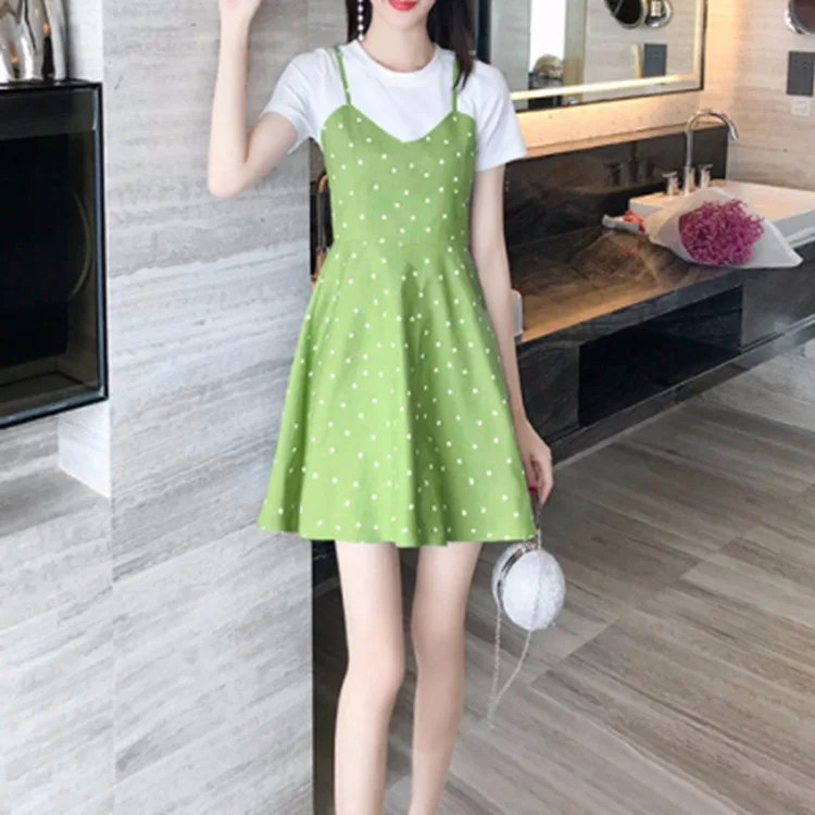

2019 Popular Summer Wear for Women Collocation Significantly Higher Slimming Skirt Fake Two-Piece Small Short Cute Dress