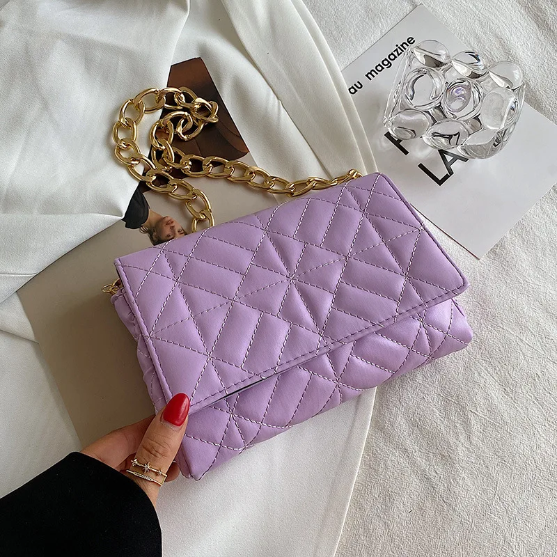 Branded Women's Shoulder Bags 2021 Metal Thick Chain Quilted Designer Purses And Handbag Women Clutch Bags Ladies Striped bag