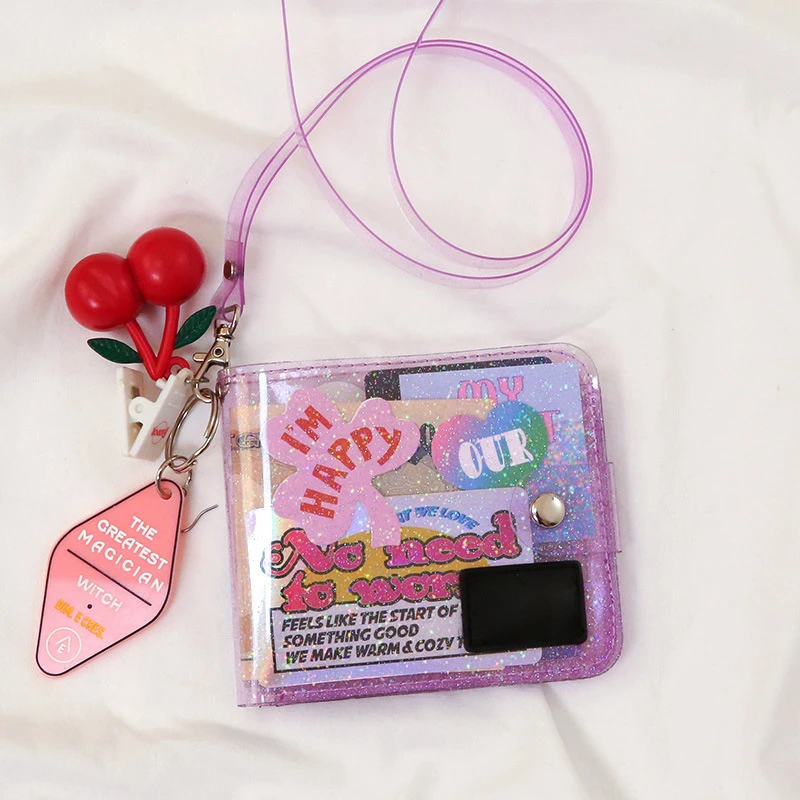 Transprent Jelly Neck Wallet Laser Halter Girls Coin Purse Ins Korea Letter Card Holder Bag Clutch Women Wallets 2