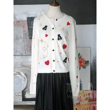 YUNINYOYO Милая Вышивка с сердечком солнцезащитные очки красные губы куклы Тяжелая ручная работа бусы звезда снежинки шерсть женский кардиган