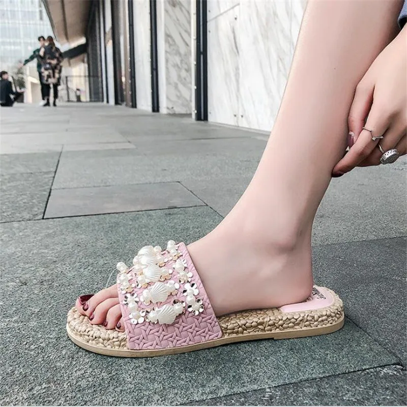 Fashion Beaded Slippers Female Summer Outdoor Wild Personality Sandals And Slippers Casual Cute Seaside Vacation Beach Shoes