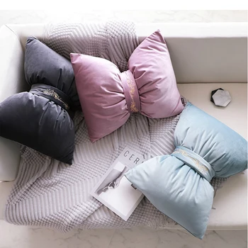 

Cilected Nordic INS Wind Bow Pillow Velvet Girl Heart Pillow Car Sofa Cute Cushion Lumbar Pillow Core Bedroom Bed Pillow