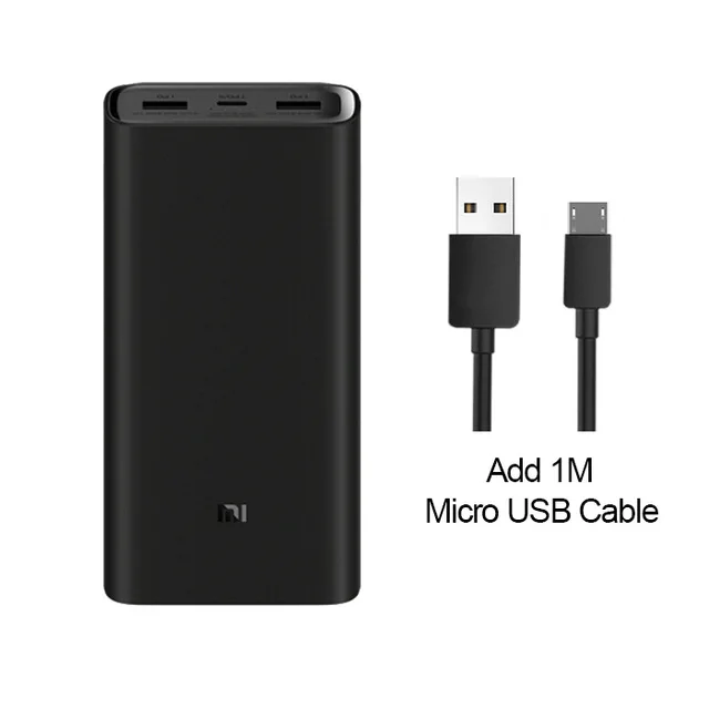 Add Micro USB Xiaomi power Bank 3 20000 мАч порт выход PD быстрое зарядное устройство Внешний аккумулятор Xiaomi 20000 мАч power bank для ноутбука - Цвет: Add Micro USB