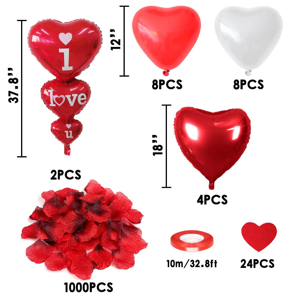 thumbnail image 1 of Decoraciones con globos para el día de San Valentín Globos XXL con letras LOVE Velas en forma de corazón Pétalos de rosa Globos de confeti en forma de corazón rojo y blanco para San Valentín, 1 of 5