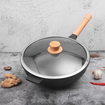 

Korean-style Blackwood Handle Non-stick Pan Wok Pan Induction Cooker Open Flame Stove Dual-use Wok Chinese Style