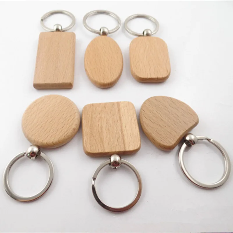 Пустые круглые прямоугольные деревянные Брелоки DIY рекламные брелоки