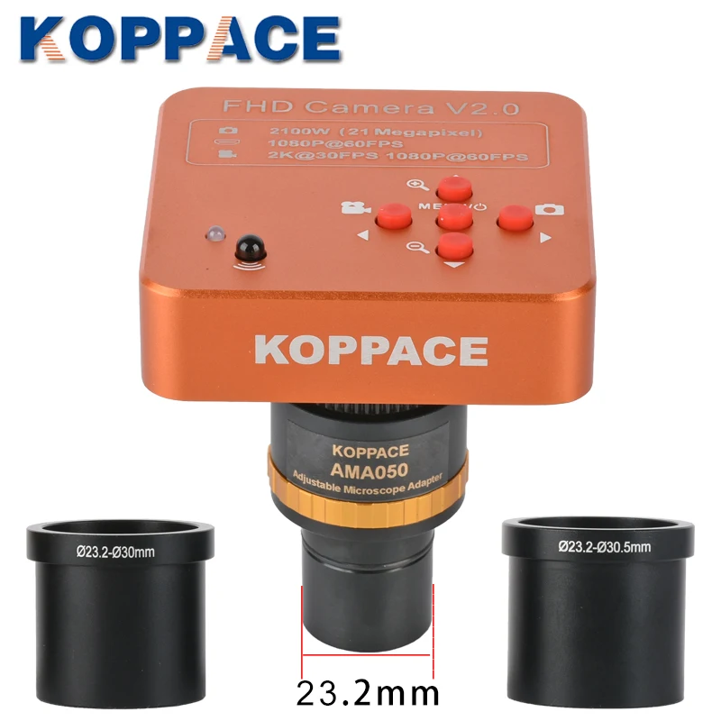 KOPPCE 21 миллион пикселей, HDMI микроскоп камера, 0.5X регулируемый фокус промышленная камера адаптер электронный окуляр, от 23,2 до 30 мм