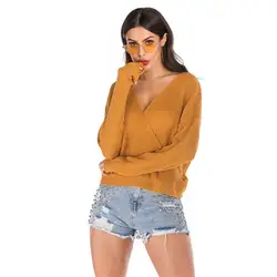 2019 осенний вязаный свитер женский сексуальный v-образный вырез приталенные пуловеры Повседневный свитер женский длинный рукав комбинезон