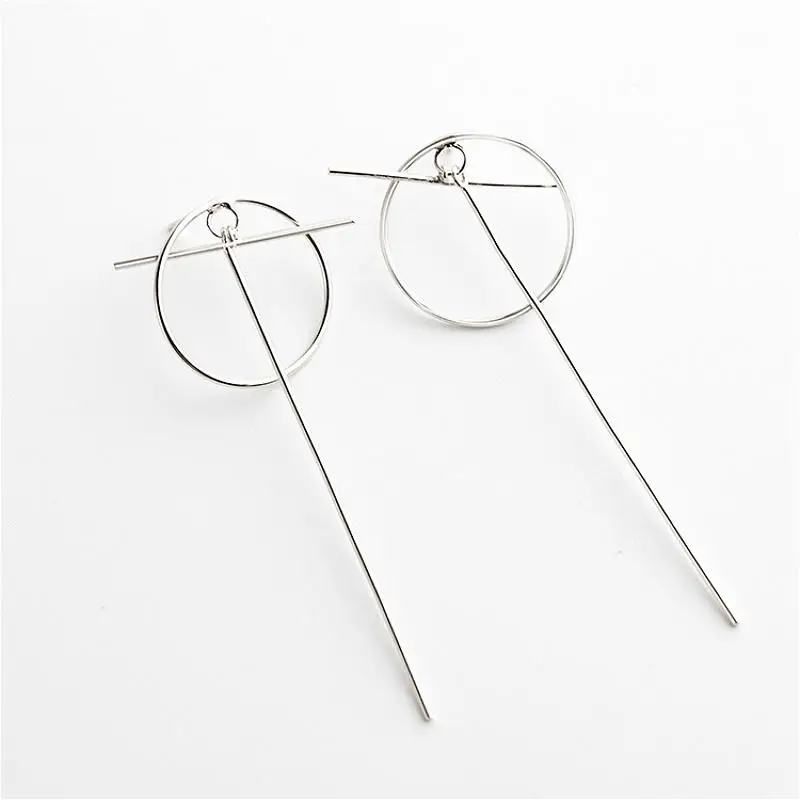 

925 Sterling Silver Line Round Trend Long Earrings For Women Personality Simple Circle Drop Earings Fashion Jewelry 925-693