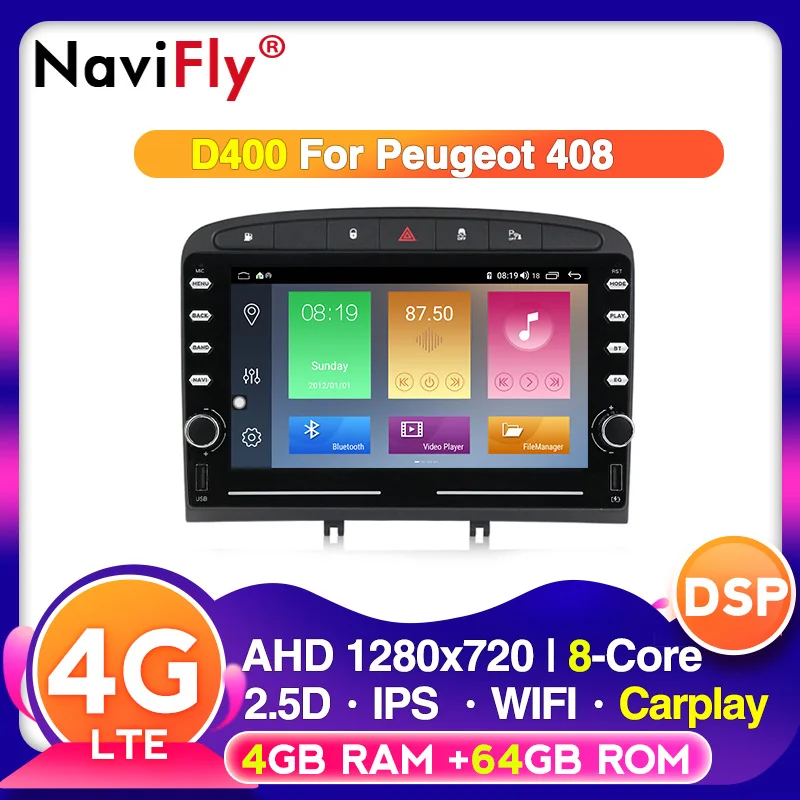 NaviFly Android Car Multimedia player gps navigator for Peugeot 408 308 308SW car audio wifi 4G view camera | Автомобили и