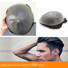 BYMC Breathable Men's Hair Toupee Full PU 100% Remy Human Hair Pieces Real Hair Replacement Toupee for Men Wig Natural Looking