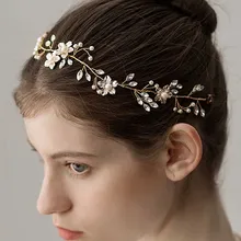 Золотой цветочный свадебный обруч со стразами богемный головной убор кристалл жемчуг волосы лоза цветок Halo свадебные аксессуары для волос