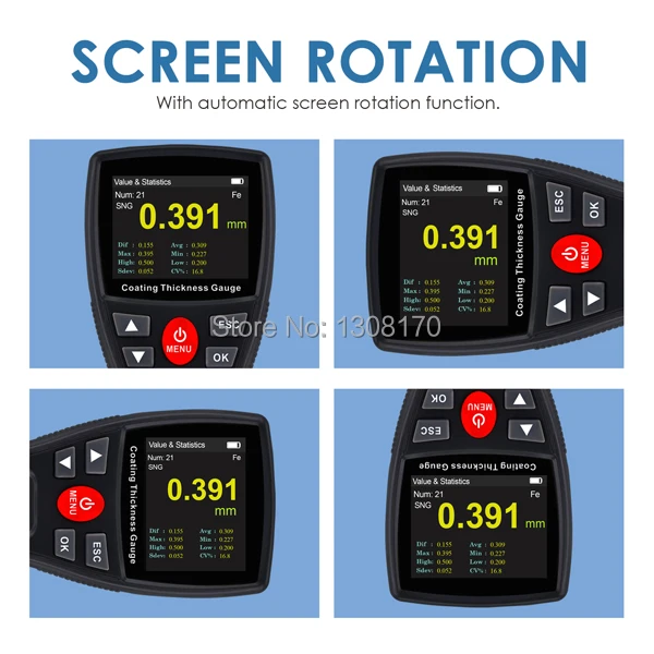 CTM-276 0~ 1500um/0~ 59mil/0~ 1,5 мм Диапазон Профессиональный цифровой толщиномер цветной краски покрытие тестер Вращение экрана