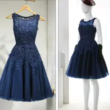 Темно-синие Бальные платья ТРАПЕЦИЕВИДНОЕ кружевное с аппликацией из бусин Иллюзия шеи выпускное платье реальное фото DQG986