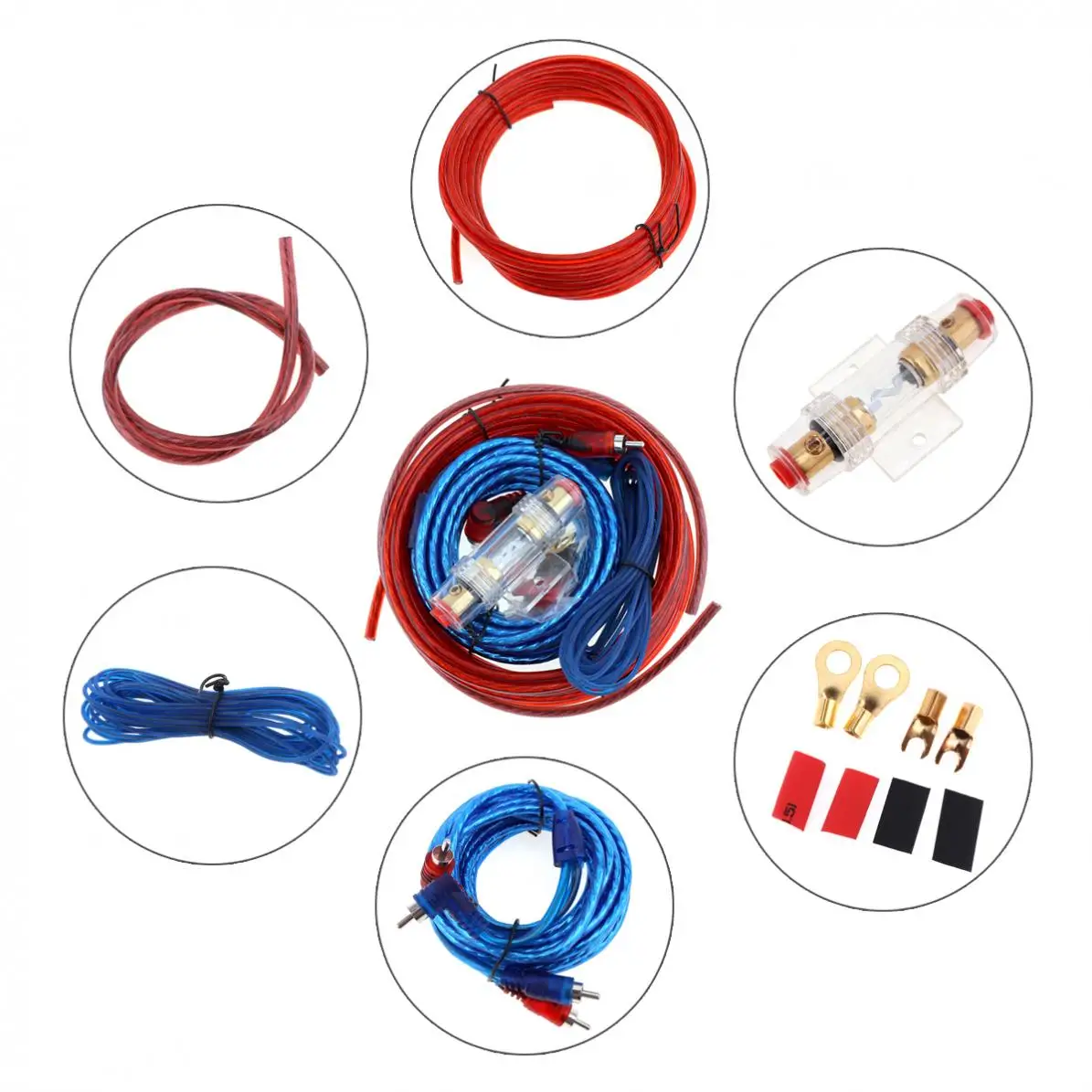 

1 Set of Car Power Amplifier Car Speaker Woofer Cables Car Power Amplifier Audio Line Power Line with Fuse Suit New