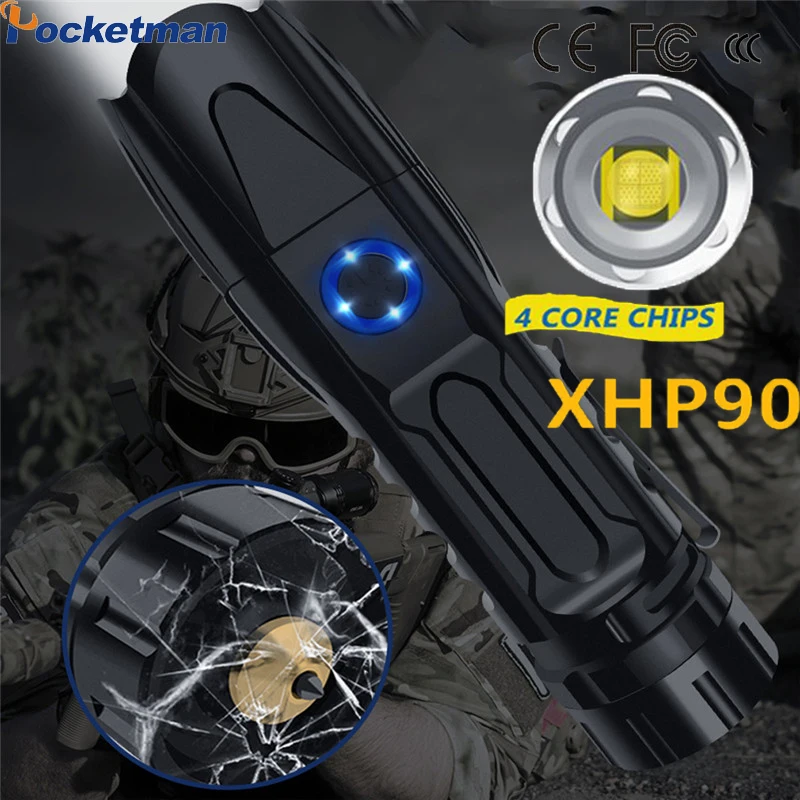 Суперъяркий светодиодный фонарик с лампой XHP90 перезаряжаемый фонарь умным чипом