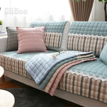 

Lace stripe style blue pink green cotton quilted sofa cover slipcovers canape couch chair furniture cover fundas de sofa SP5439